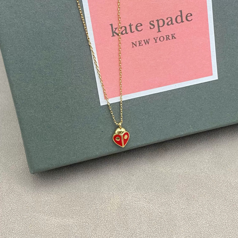 kate spade Enamel Handpainted Red Heart Ladybug Necklace
